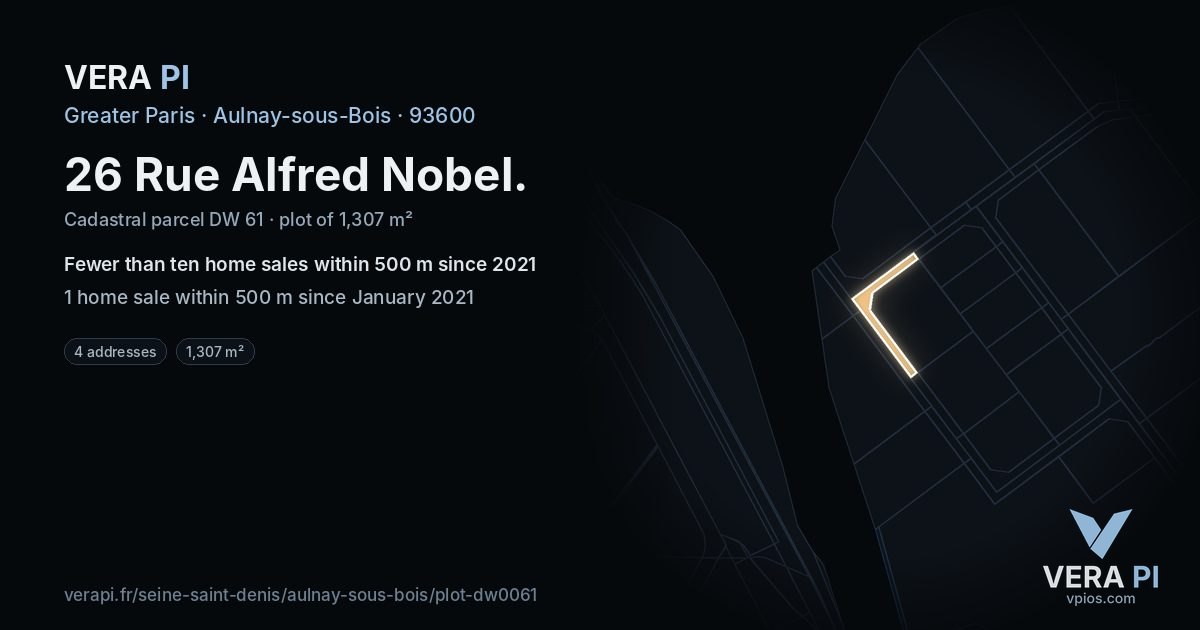 26 Rue Alfred Nobel, Aulnay-sous-Bois at night – the plot lit, the parcels around coloured by the prices near them