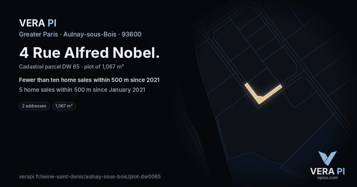 4 Rue Alfred Nobel, Aulnay-sous-Bois at night – the plot lit, the parcels around coloured by the prices near them