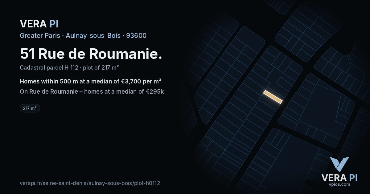 51 Rue de Roumanie, Aulnay-sous-Bois at night – the plot lit, the parcels around coloured by the prices near them