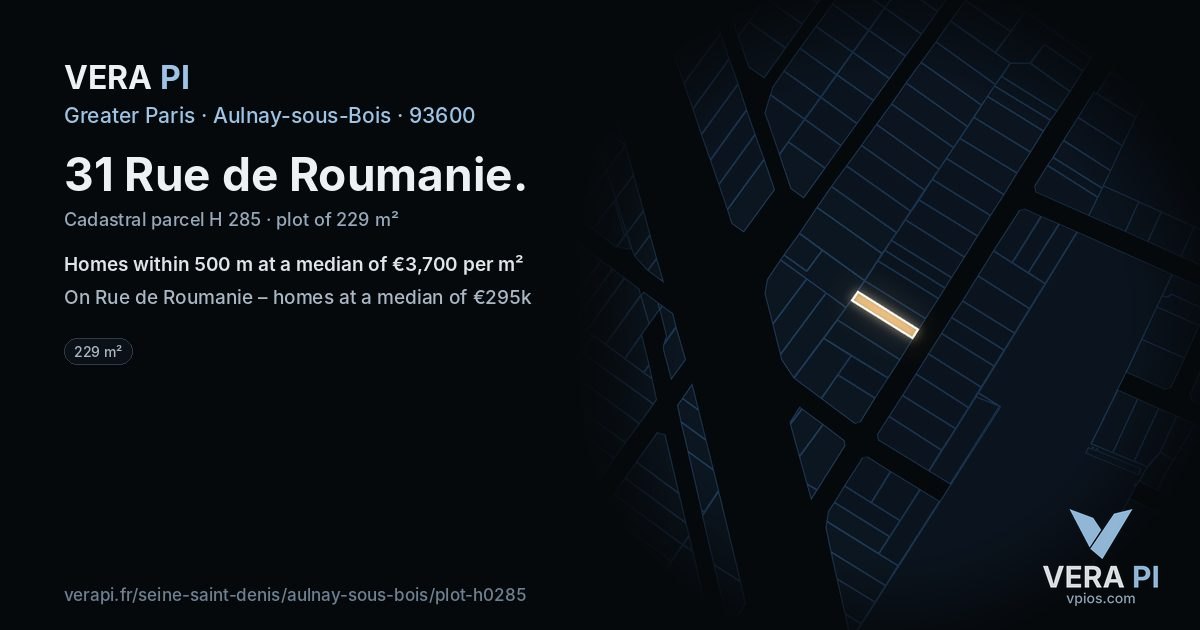 31 Rue de Roumanie, Aulnay-sous-Bois at night – the plot lit, the parcels around coloured by the prices near them