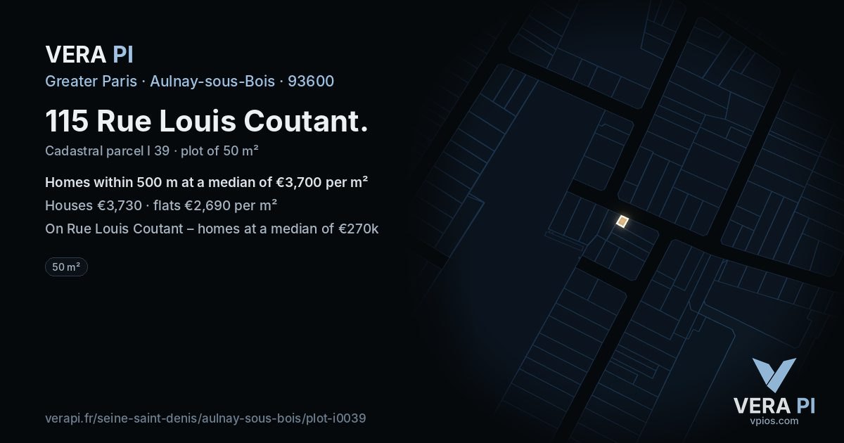 115 Rue Louis Coutant, Aulnay-sous-Bois at night – the plot lit, the parcels around coloured by the prices near them