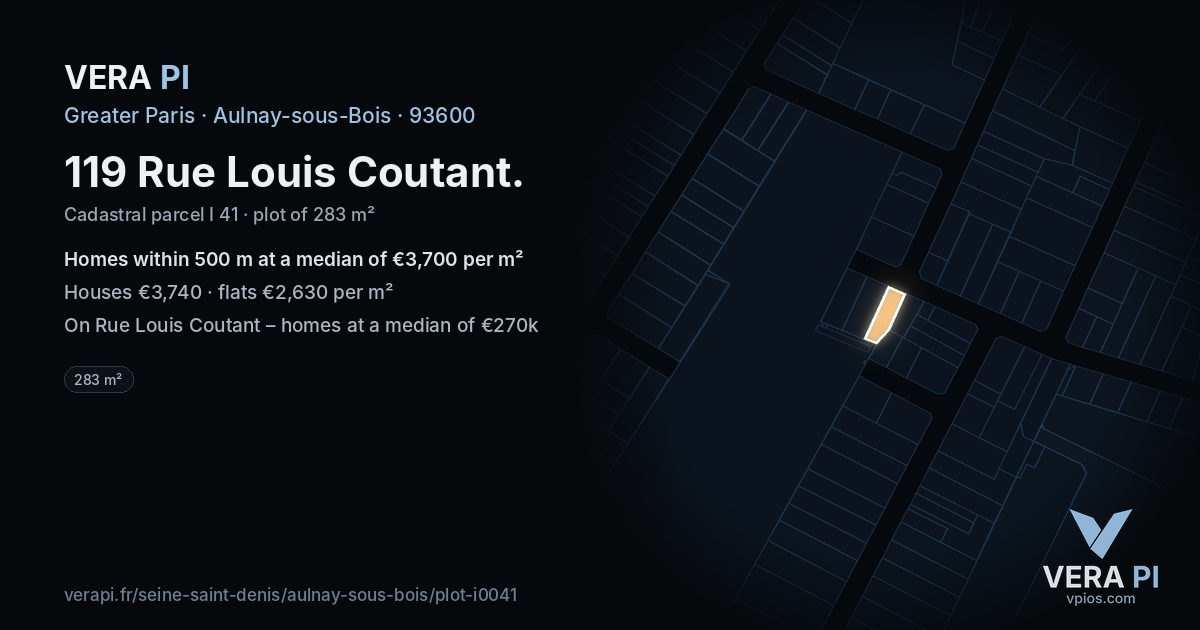 119 Rue Louis Coutant, Aulnay-sous-Bois at night – the plot lit, the parcels around coloured by the prices near them