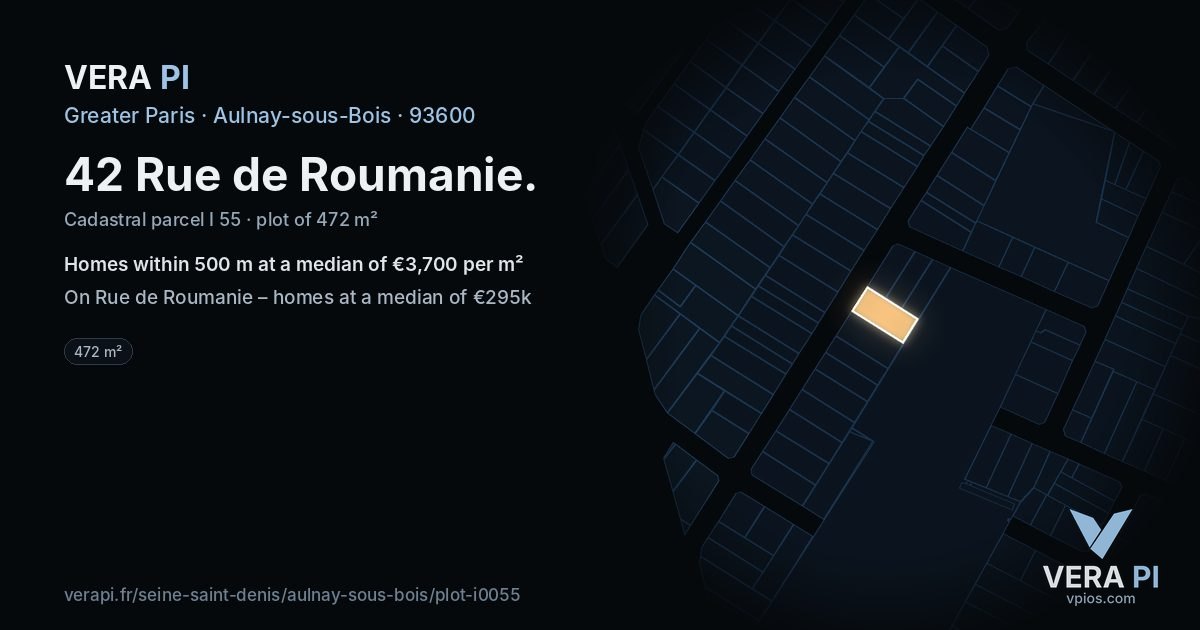42 Rue de Roumanie, Aulnay-sous-Bois at night – the plot lit, the parcels around coloured by the prices near them