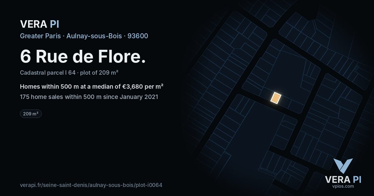 6 Rue de Flore, Aulnay-sous-Bois at night – the plot lit, the parcels around coloured by the prices near them