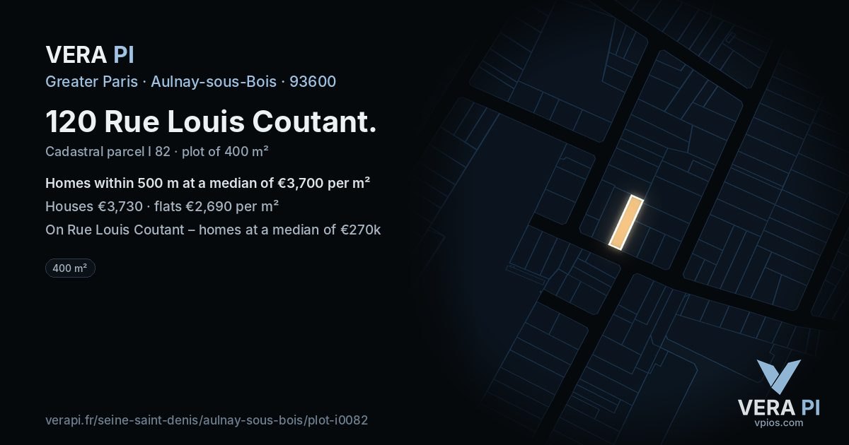 120 Rue Louis Coutant, Aulnay-sous-Bois at night – the plot lit, the parcels around coloured by the prices near them