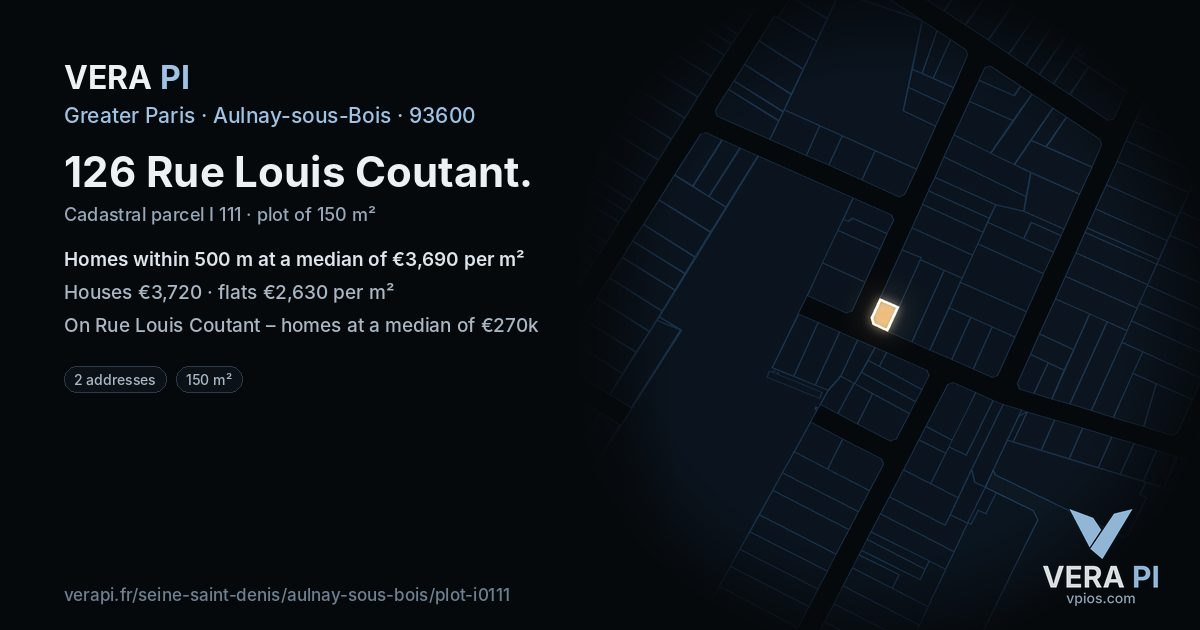 126 Rue Louis Coutant, Aulnay-sous-Bois at night – the plot lit, the parcels around coloured by the prices near them