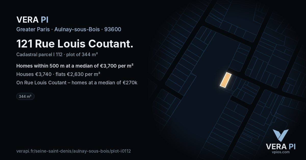 121 Rue Louis Coutant, Aulnay-sous-Bois at night – the plot lit, the parcels around coloured by the prices near them