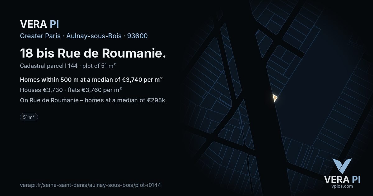18 bis Rue de Roumanie, Aulnay-sous-Bois at night – the plot lit, the parcels around coloured by the prices near them