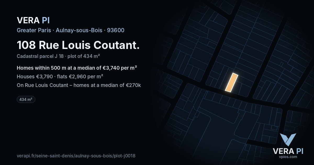 108 Rue Louis Coutant, Aulnay-sous-Bois at night – the plot lit, the parcels around coloured by the prices near them