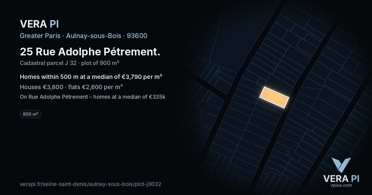 25 Rue Adolphe Pétrement, Aulnay-sous-Bois at night – the plot lit, the parcels around coloured by the prices near them