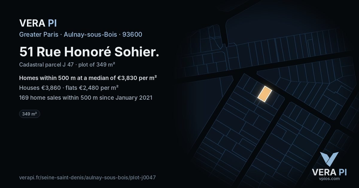 51 Rue Honoré Sohier, Aulnay-sous-Bois at night – the plot lit, the parcels around coloured by the prices near them
