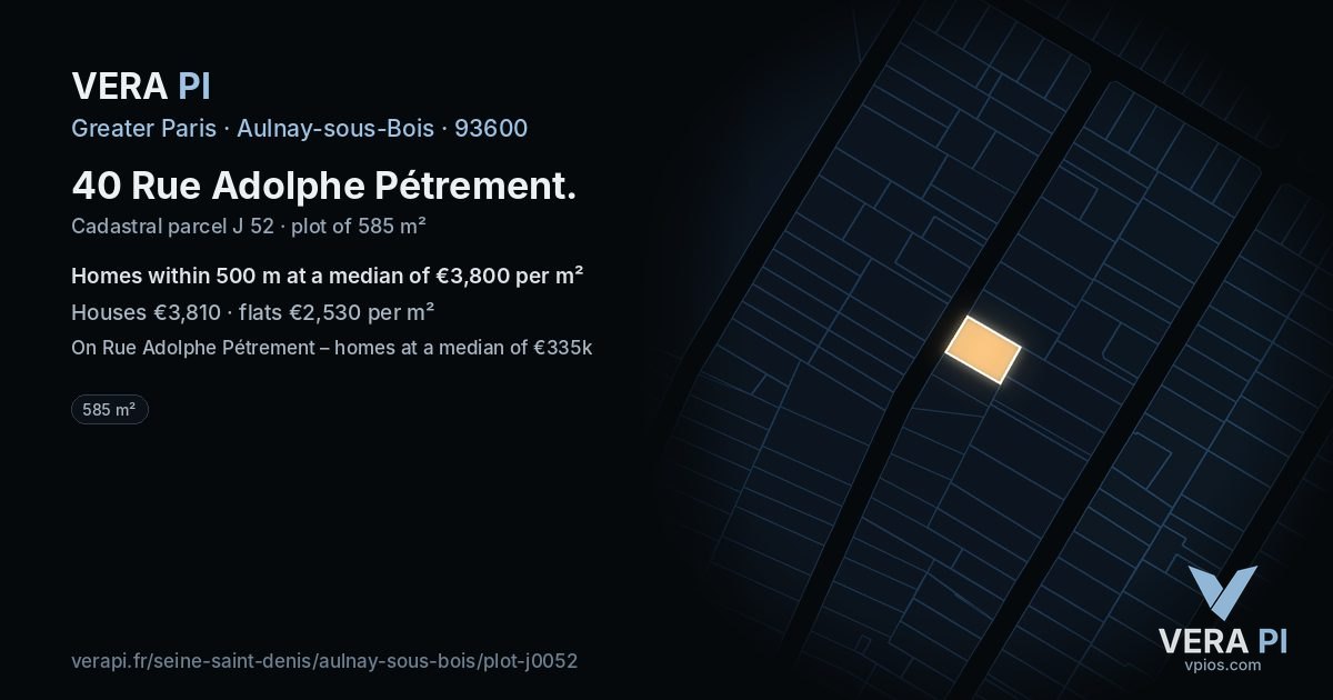 40 Rue Adolphe Pétrement, Aulnay-sous-Bois at night – the plot lit, the parcels around coloured by the prices near them