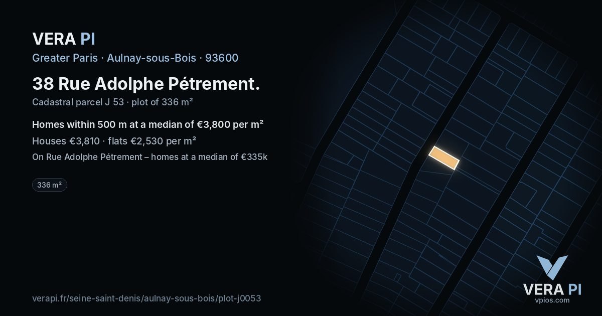 38 Rue Adolphe Pétrement, Aulnay-sous-Bois at night – the plot lit, the parcels around coloured by the prices near them
