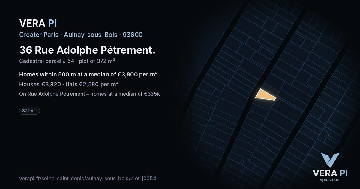 36 Rue Adolphe Pétrement, Aulnay-sous-Bois at night – the plot lit, the parcels around coloured by the prices near them