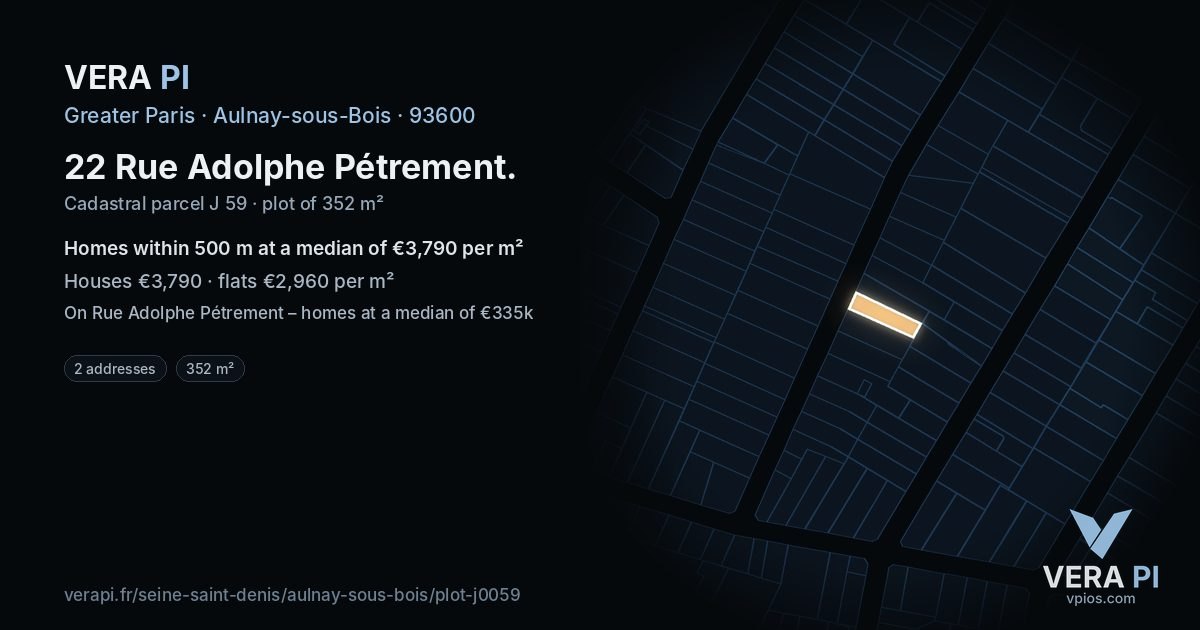 22 Rue Adolphe Pétrement, Aulnay-sous-Bois at night – the plot lit, the parcels around coloured by the prices near them