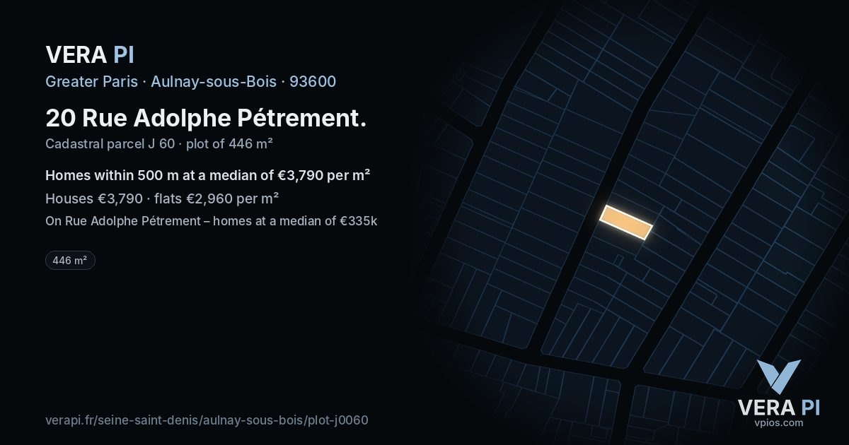 20 Rue Adolphe Pétrement, Aulnay-sous-Bois at night – the plot lit, the parcels around coloured by the prices near them