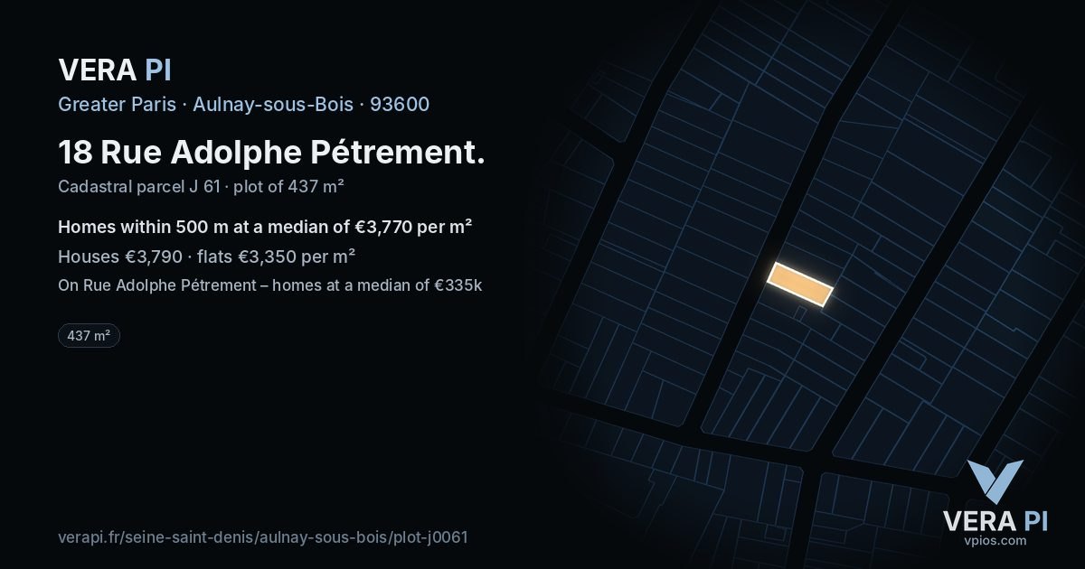 18 Rue Adolphe Pétrement, Aulnay-sous-Bois at night – the plot lit, the parcels around coloured by the prices near them