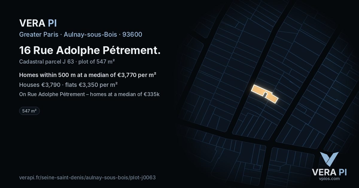 16 Rue Adolphe Pétrement, Aulnay-sous-Bois at night – the plot lit, the parcels around coloured by the prices near them