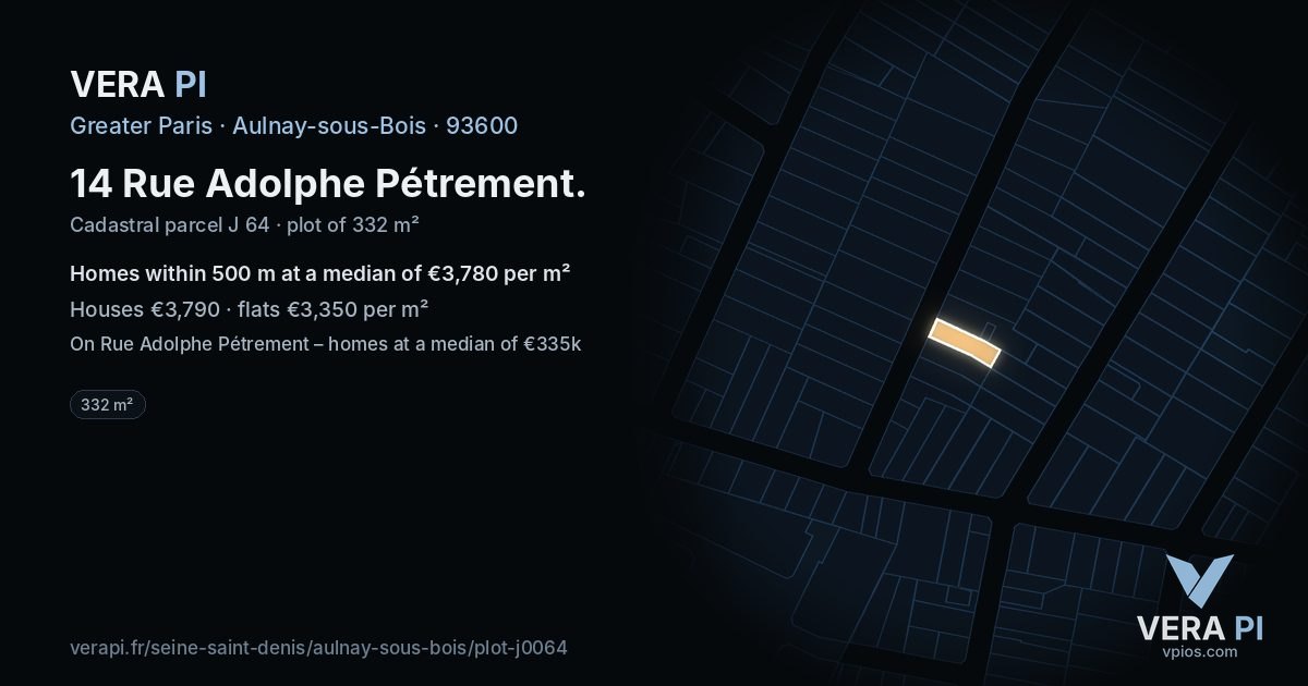 14 Rue Adolphe Pétrement, Aulnay-sous-Bois at night – the plot lit, the parcels around coloured by the prices near them