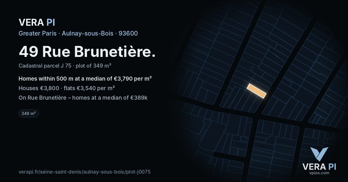 49 Rue Brunetière, Aulnay-sous-Bois at night – the plot lit, the parcels around coloured by the prices near them