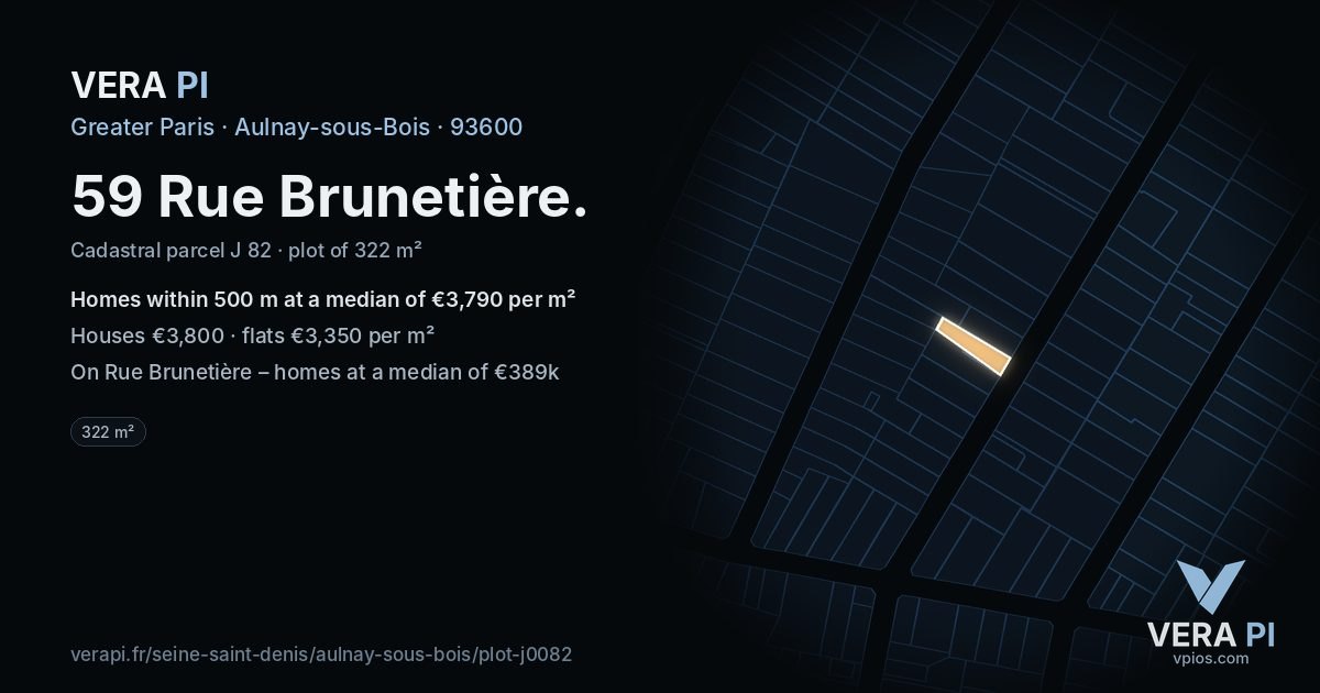 59 Rue Brunetière, Aulnay-sous-Bois at night – the plot lit, the parcels around coloured by the prices near them