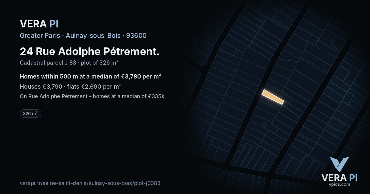 24 Rue Adolphe Pétrement, Aulnay-sous-Bois at night – the plot lit, the parcels around coloured by the prices near them