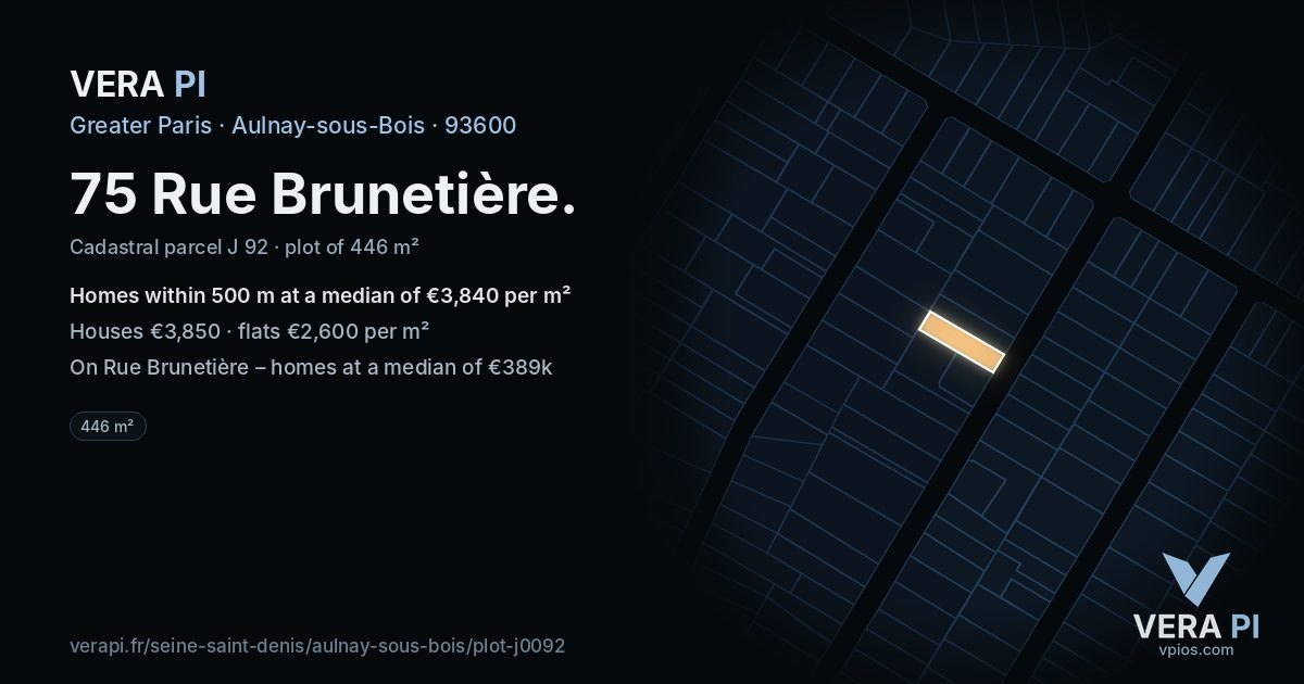 75 Rue Brunetière, Aulnay-sous-Bois at night – the plot lit, the parcels around coloured by the prices near them