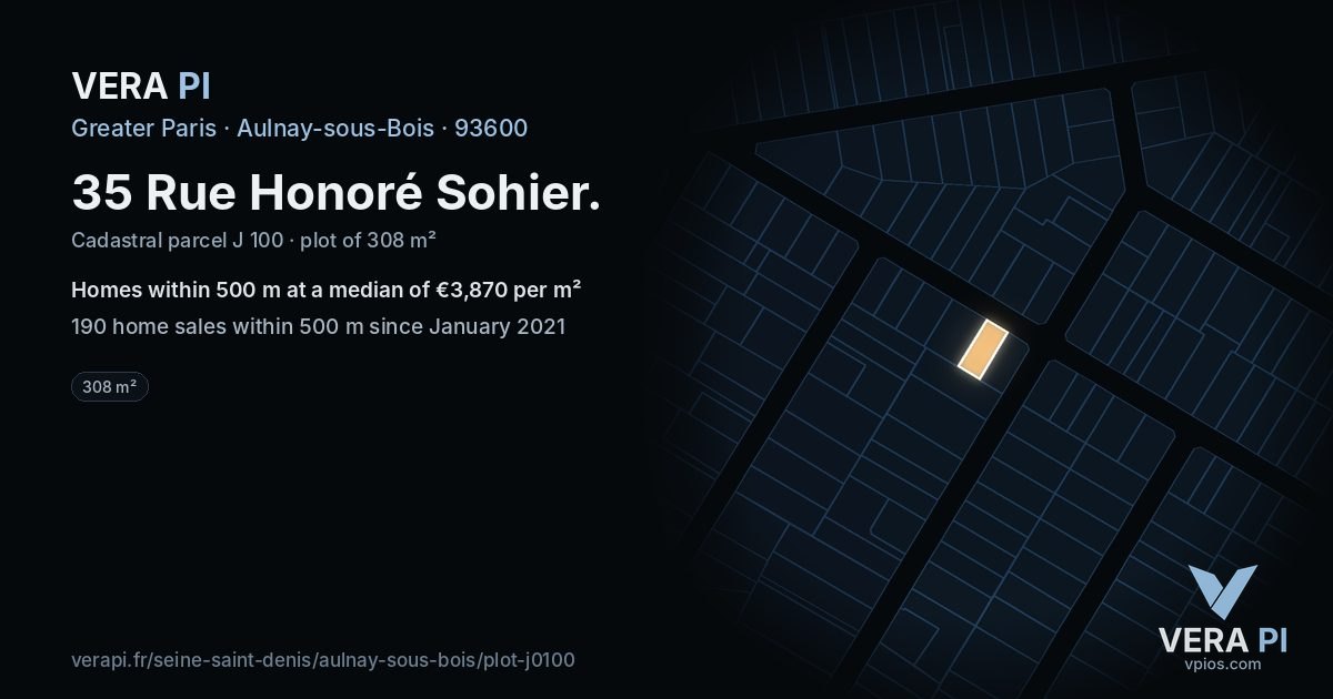 35 Rue Honoré Sohier, Aulnay-sous-Bois at night – the plot lit, the parcels around coloured by the prices near them