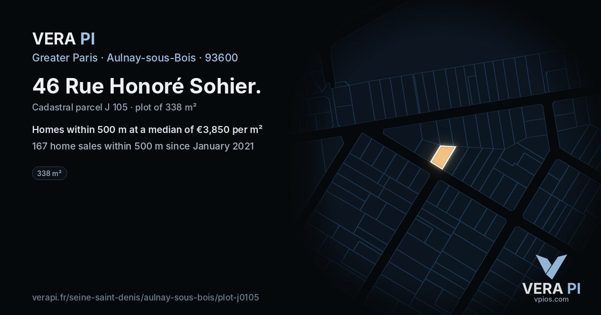 46 Rue Honoré Sohier, Aulnay-sous-Bois at night – the plot lit, the parcels around coloured by the prices near them