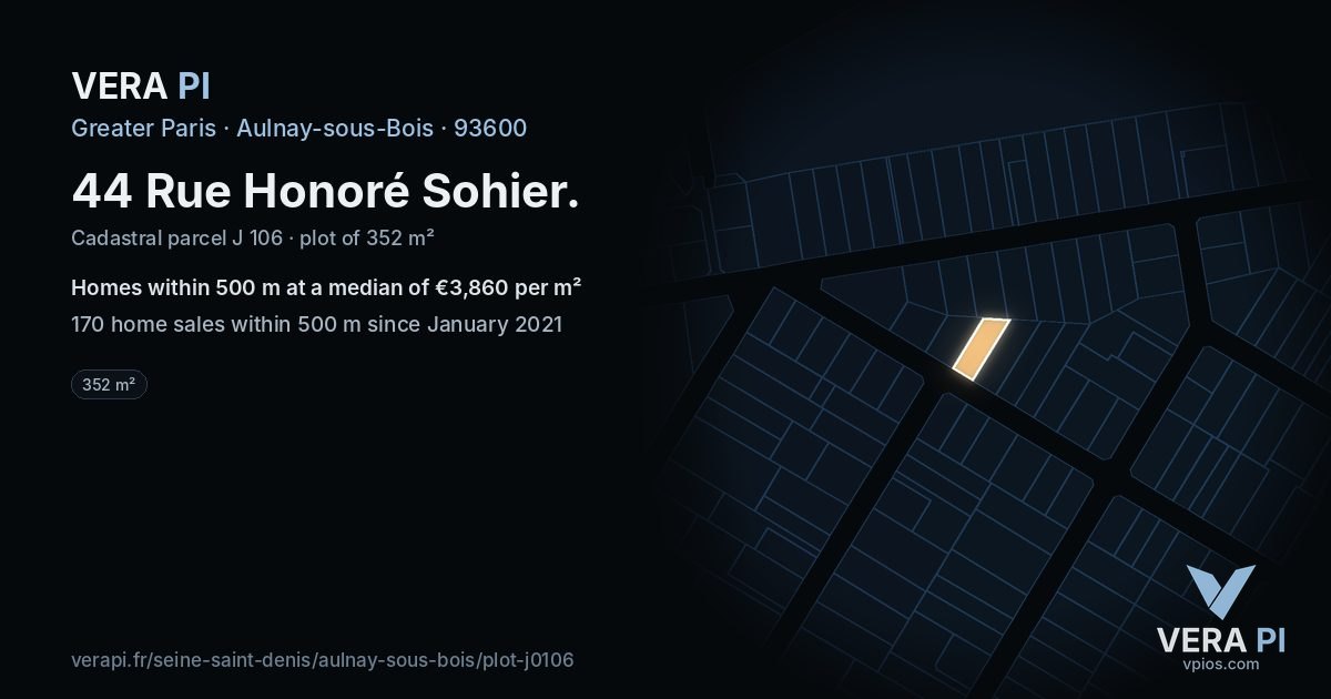 44 Rue Honoré Sohier, Aulnay-sous-Bois at night – the plot lit, the parcels around coloured by the prices near them