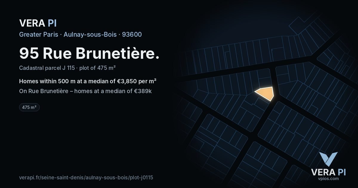 95 Rue Brunetière, Aulnay-sous-Bois at night – the plot lit, the parcels around coloured by the prices near them