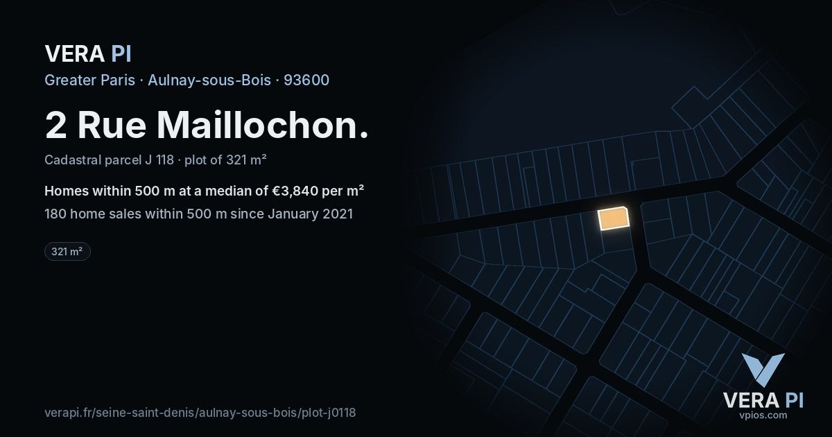 2 Rue Maillochon, Aulnay-sous-Bois at night – the plot lit, the parcels around coloured by the prices near them