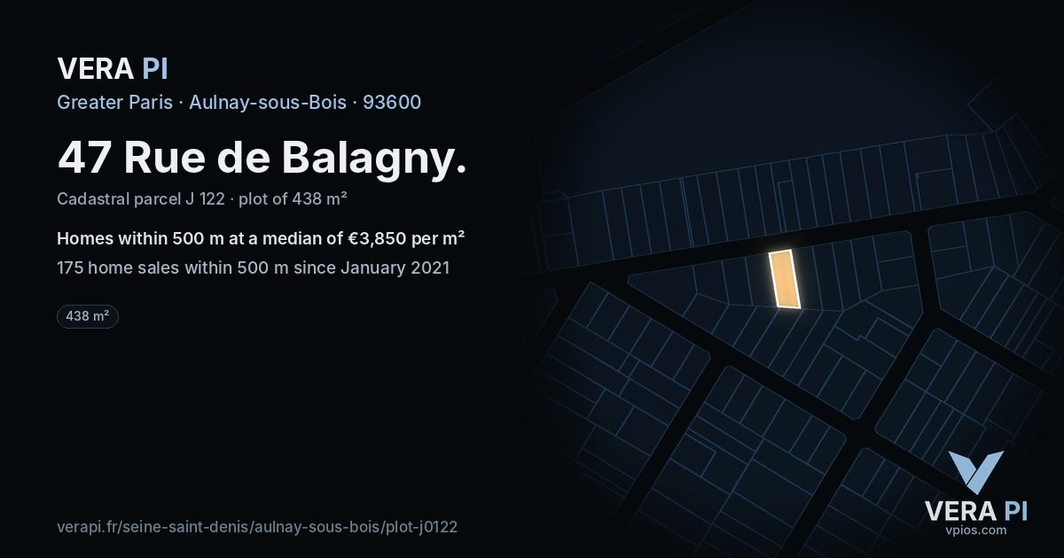 47 Rue de Balagny, Aulnay-sous-Bois at night – the plot lit, the parcels around coloured by the prices near them