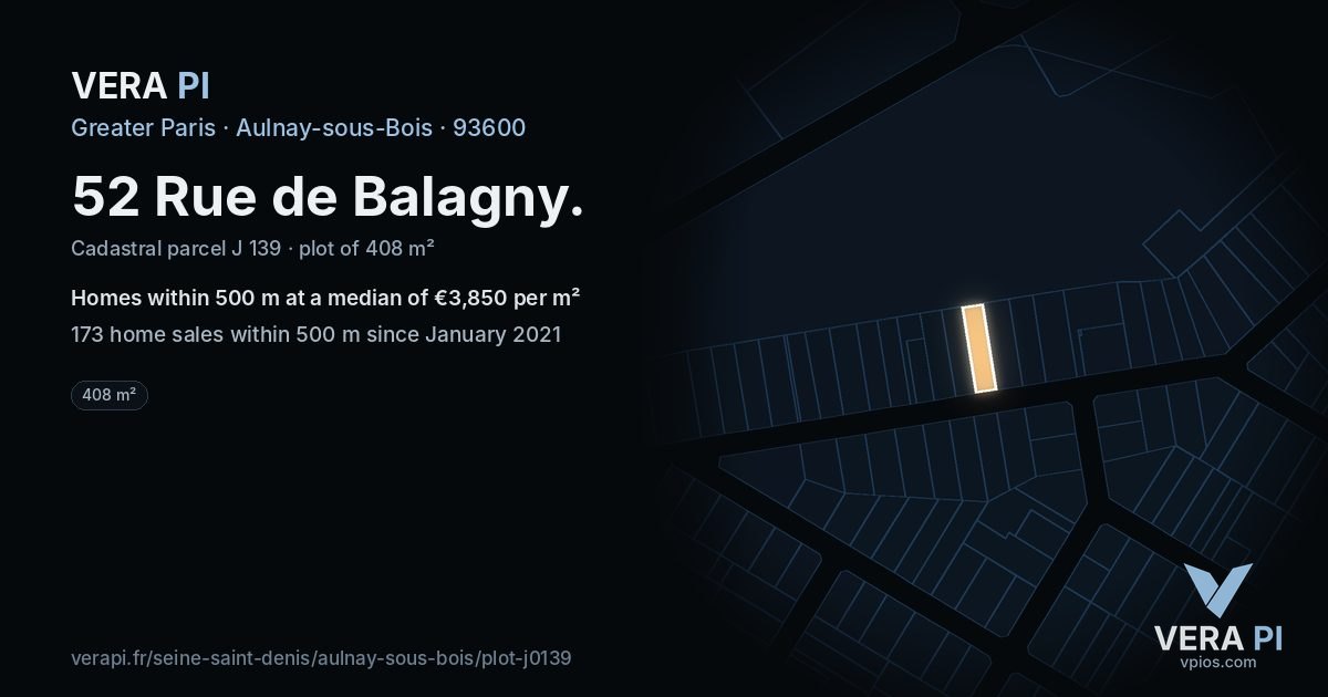 52 Rue de Balagny, Aulnay-sous-Bois at night – the plot lit, the parcels around coloured by the prices near them