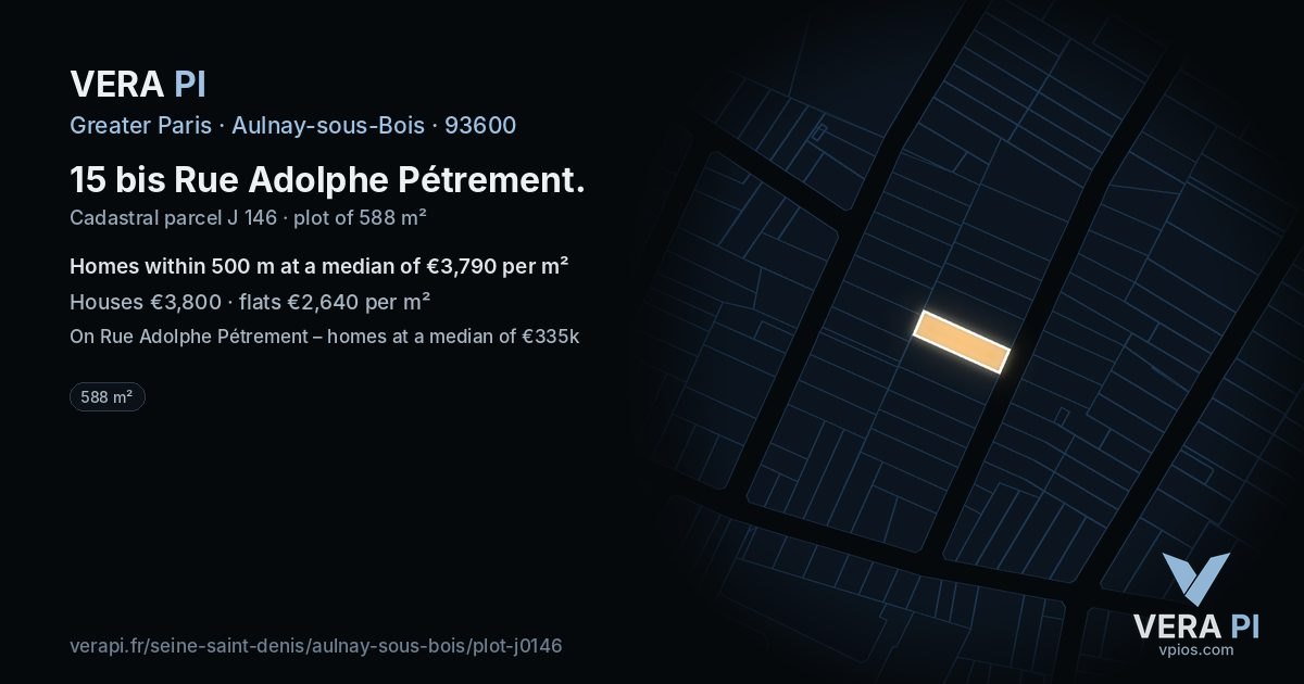 15 bis Rue Adolphe Pétrement, Aulnay-sous-Bois at night – the plot lit, the parcels around coloured by the prices near them