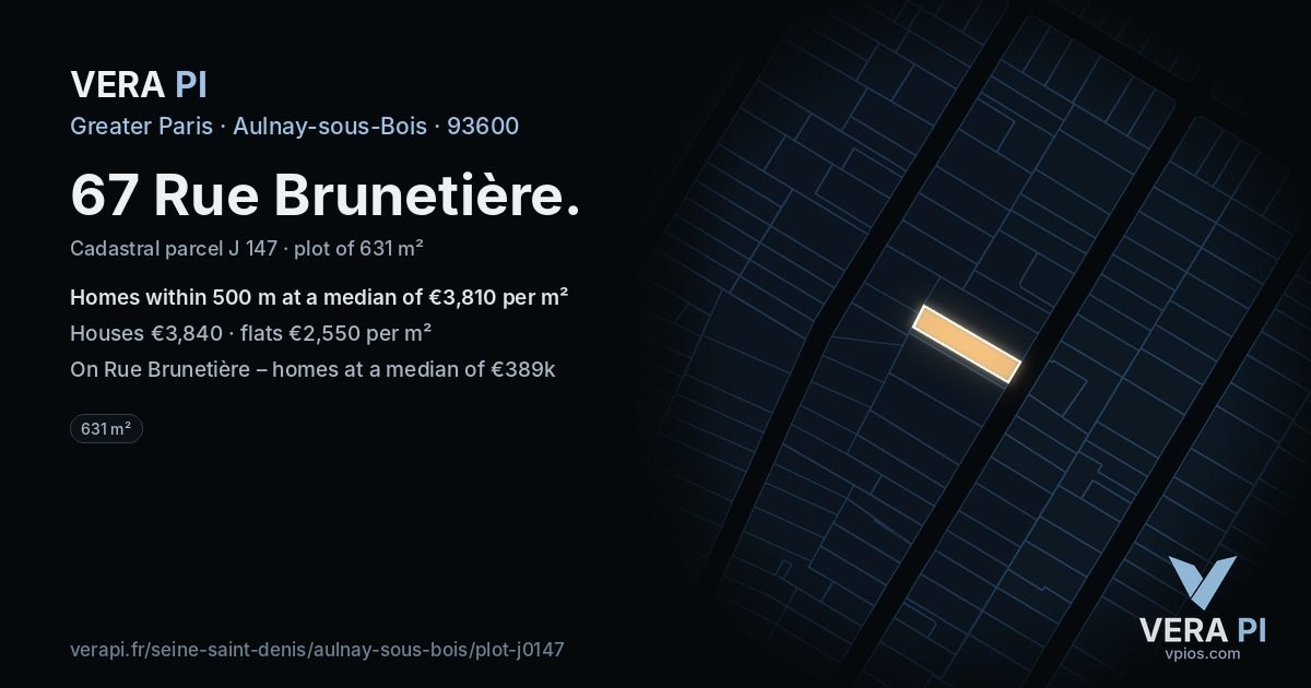 67 Rue Brunetière, Aulnay-sous-Bois at night – the plot lit, the parcels around coloured by the prices near them