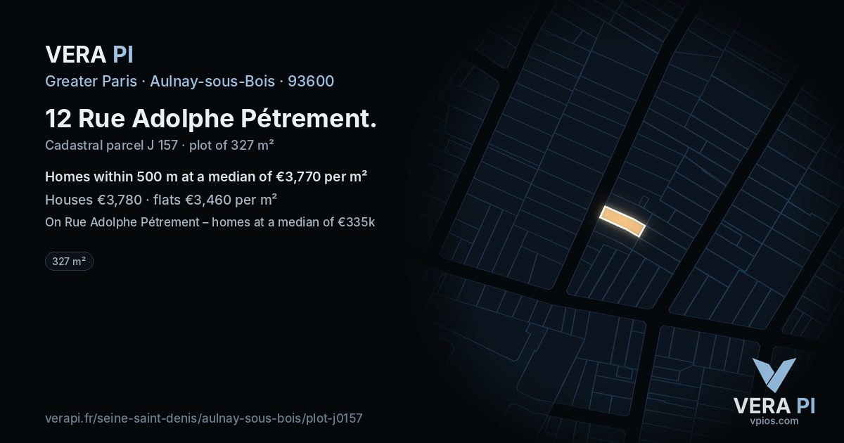 12 Rue Adolphe Pétrement, Aulnay-sous-Bois at night – the plot lit, the parcels around coloured by the prices near them