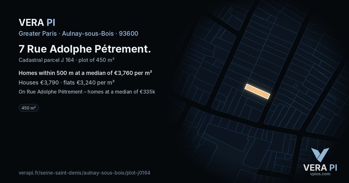 7 Rue Adolphe Pétrement, Aulnay-sous-Bois at night – the plot lit, the parcels around coloured by the prices near them