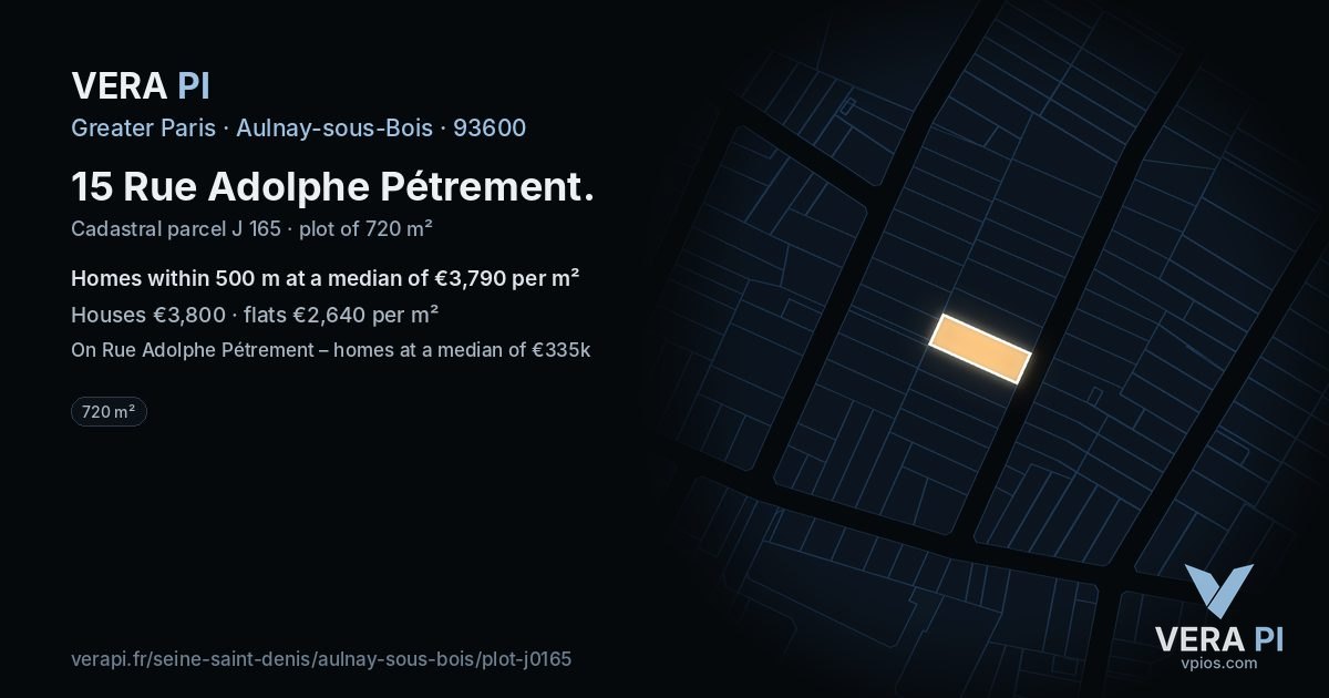 15 Rue Adolphe Pétrement, Aulnay-sous-Bois at night – the plot lit, the parcels around coloured by the prices near them