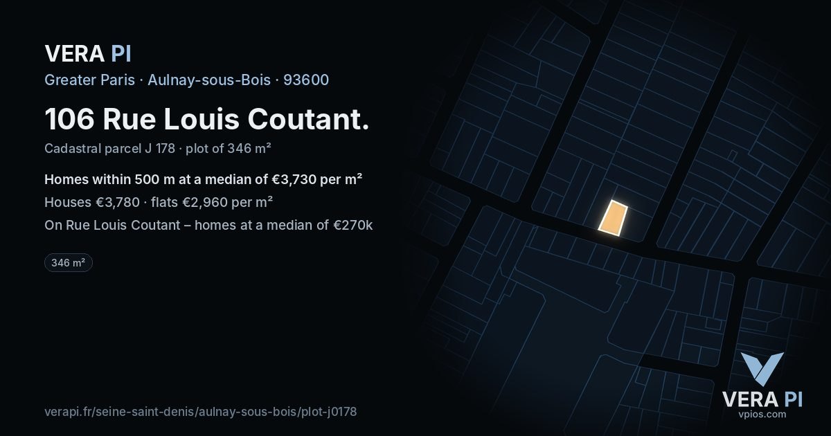 106 Rue Louis Coutant, Aulnay-sous-Bois at night – the plot lit, the parcels around coloured by the prices near them