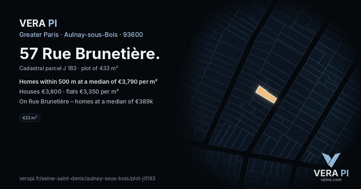 57 Rue Brunetière, Aulnay-sous-Bois at night – the plot lit, the parcels around coloured by the prices near them