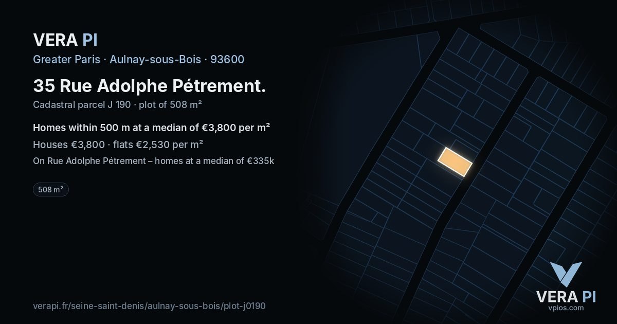 35 Rue Adolphe Pétrement, Aulnay-sous-Bois at night – the plot lit, the parcels around coloured by the prices near them