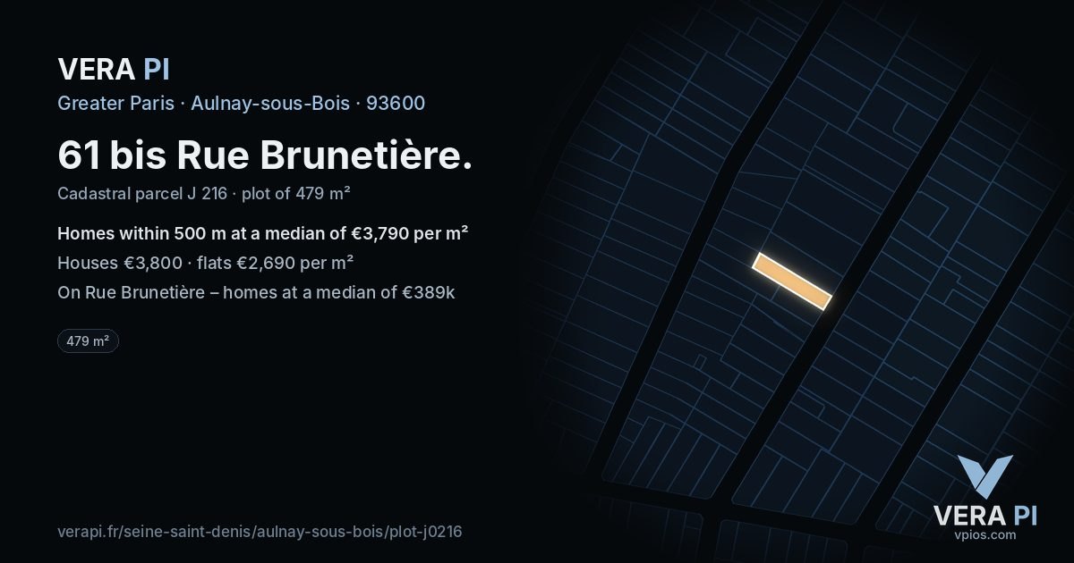 61 bis Rue Brunetière, Aulnay-sous-Bois at night – the plot lit, the parcels around coloured by the prices near them