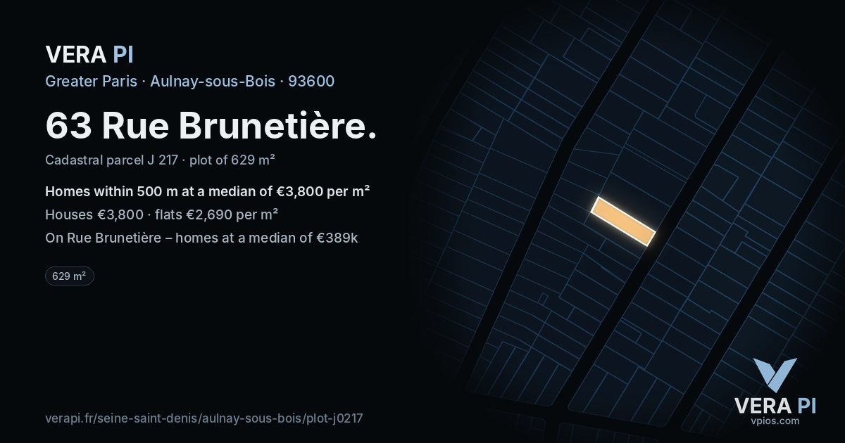 63 Rue Brunetière, Aulnay-sous-Bois at night – the plot lit, the parcels around coloured by the prices near them