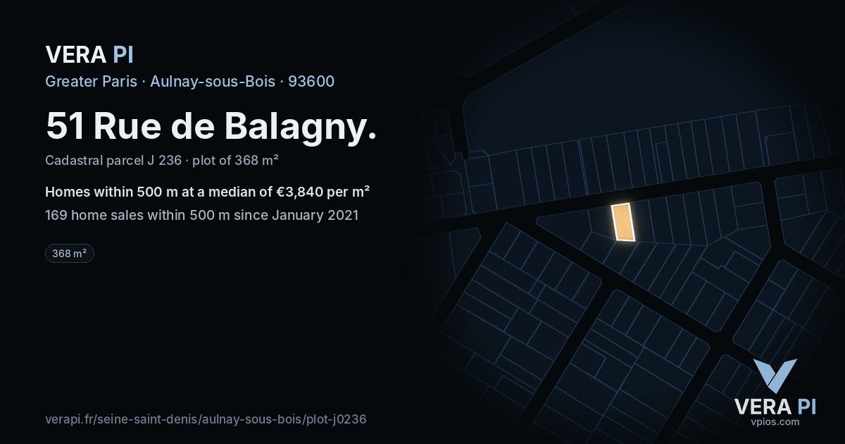 51 Rue de Balagny, Aulnay-sous-Bois at night – the plot lit, the parcels around coloured by the prices near them