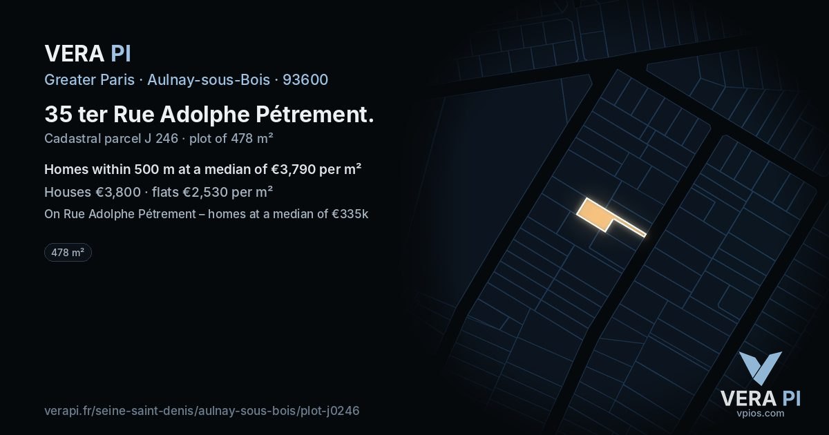 35 ter Rue Adolphe Pétrement, Aulnay-sous-Bois at night – the plot lit, the parcels around coloured by the prices near them