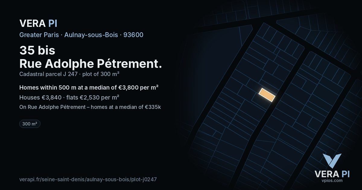 35 bis Rue Adolphe Pétrement, Aulnay-sous-Bois at night – the plot lit, the parcels around coloured by the prices near them