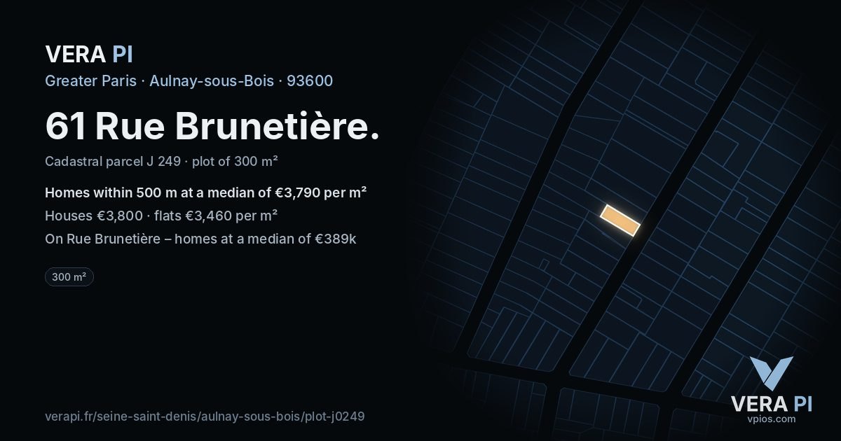 61 Rue Brunetière, Aulnay-sous-Bois at night – the plot lit, the parcels around coloured by the prices near them