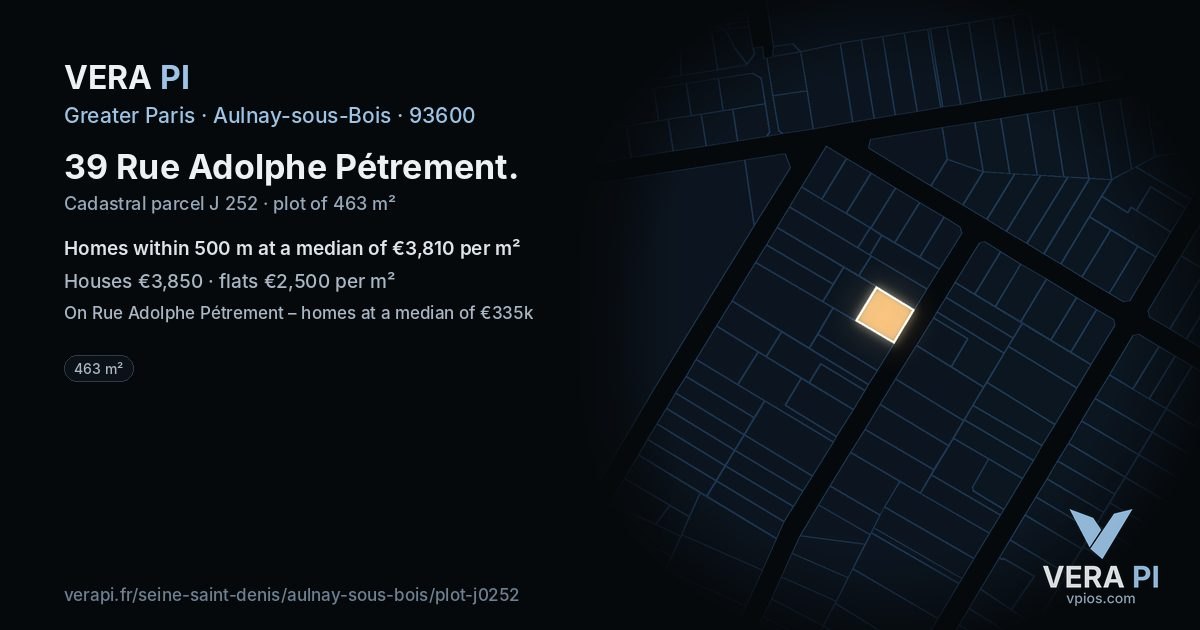 39 Rue Adolphe Pétrement, Aulnay-sous-Bois at night – the plot lit, the parcels around coloured by the prices near them