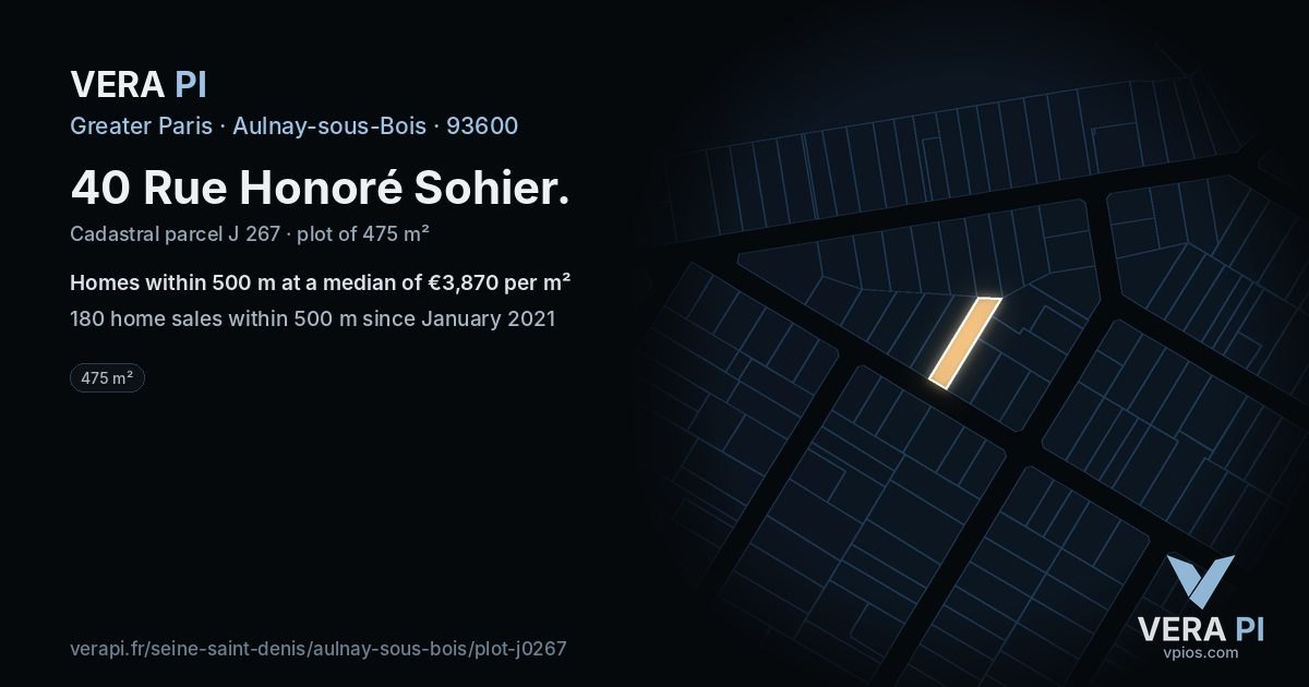 40 Rue Honoré Sohier, Aulnay-sous-Bois at night – the plot lit, the parcels around coloured by the prices near them